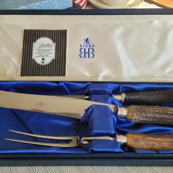 Birks Dining Birks Vintage 3 Pc Staghorn Handle Carving Set Poshmark